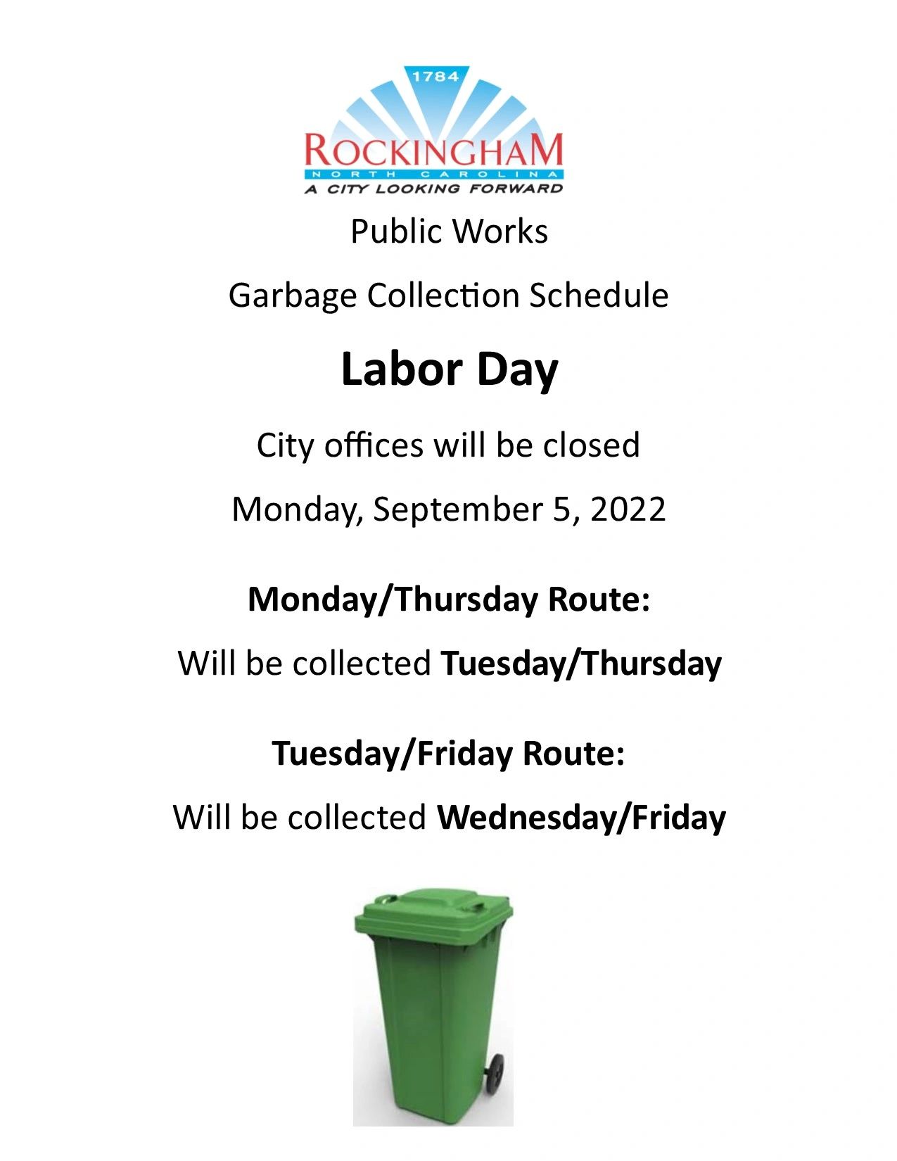 Labor Day Garbage Collection Schedule
